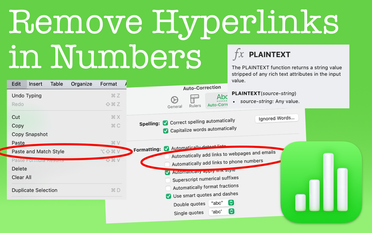 Remove Hyperlinks in Apple Numbers