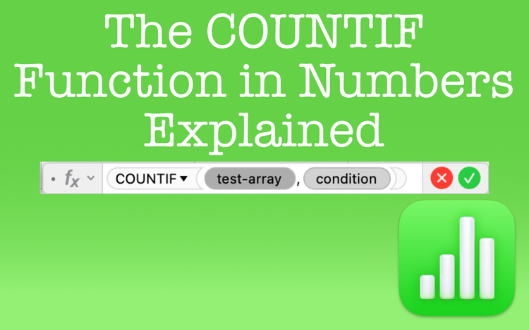 The COUNTIF function with the arguments shown