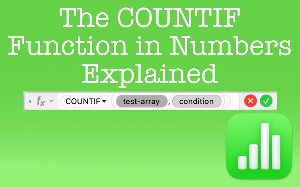 The COUNTIF function with the arguments shown