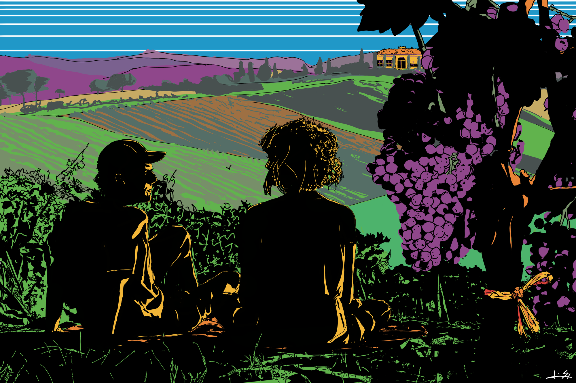 A Tuscan Picnic - Drawing by Jamie Moshe Straz