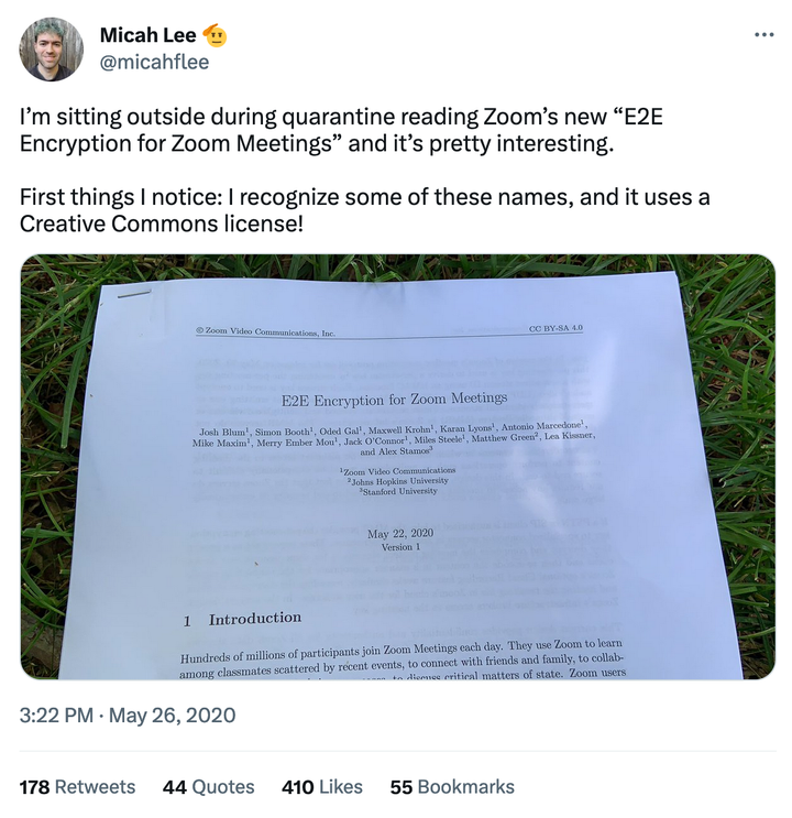 Twitter Thread: Live-tweeting Zoom's E2EE whitepaper