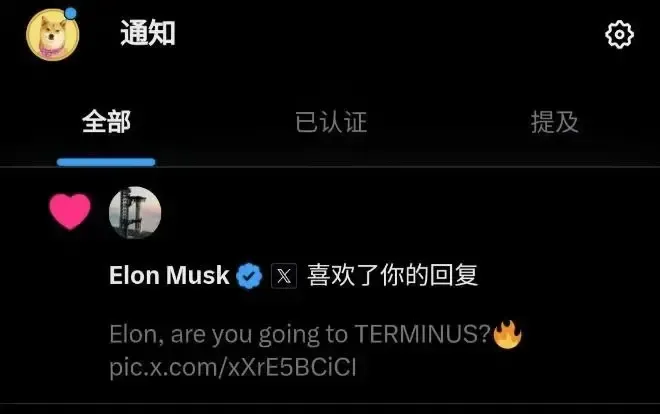 馬斯克再次點讚TERMINUS社區成員推文，其曾多次參與TERMINUS話題討論