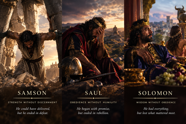 (A) 👨🏻‍👨🏽‍👨🏿📜 How Compromise Becomes a Path: Samson, Saul, Solomon, and the Call to Abide [3 parts]