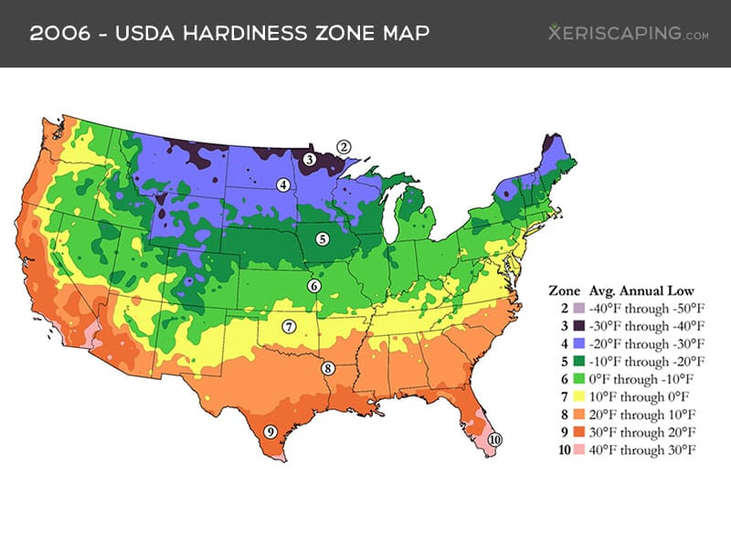 2006 arborday hardiness zone map showing warmer zones