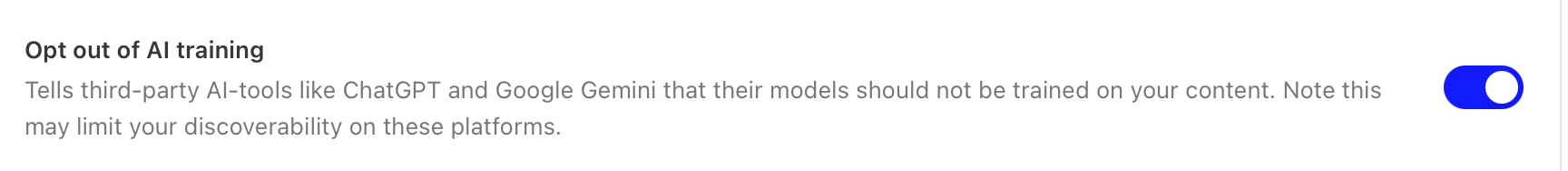 Substack's 'opt out of AI training' toggle