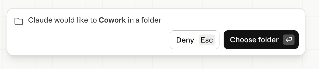 What you see after telling Claude Cowork you want to share a folder