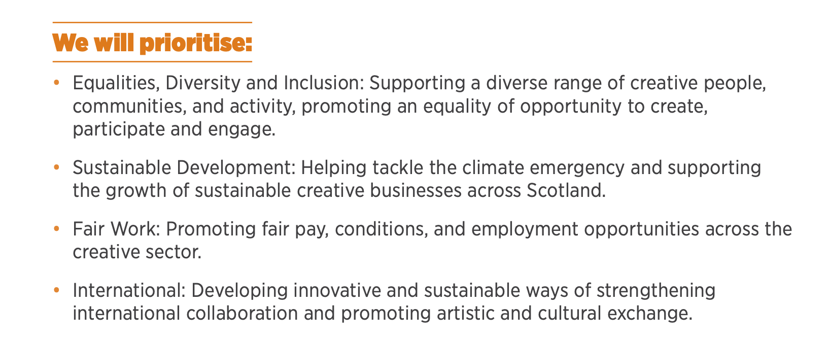 Creative Scotland's Priorities from its Strategic Framework Document