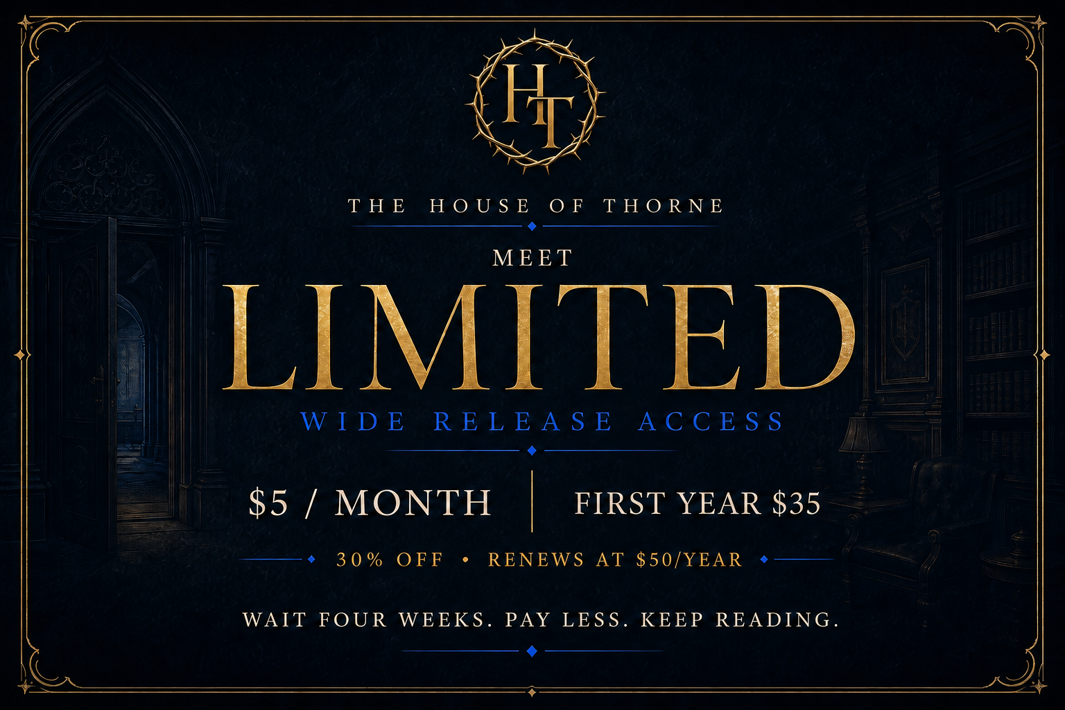 Limited membership graphic: Wide Release access for $5 a month, first year $35, renewing at $50 a year.