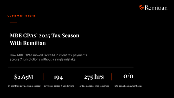 MBE CPAs Runs $2.65M in 2025 Tax Payments Through Remitian, Saving 275 Hours with Zero Penalties or Errors