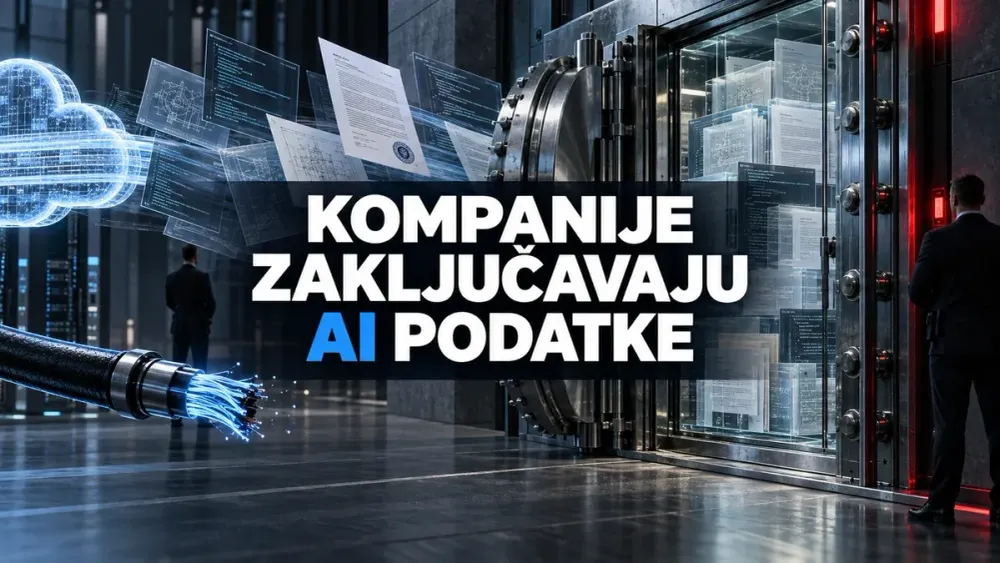 Poslovni dokumenti ulaze u zatvoreni trezor dok je AI podatkovni kabl prekinut.