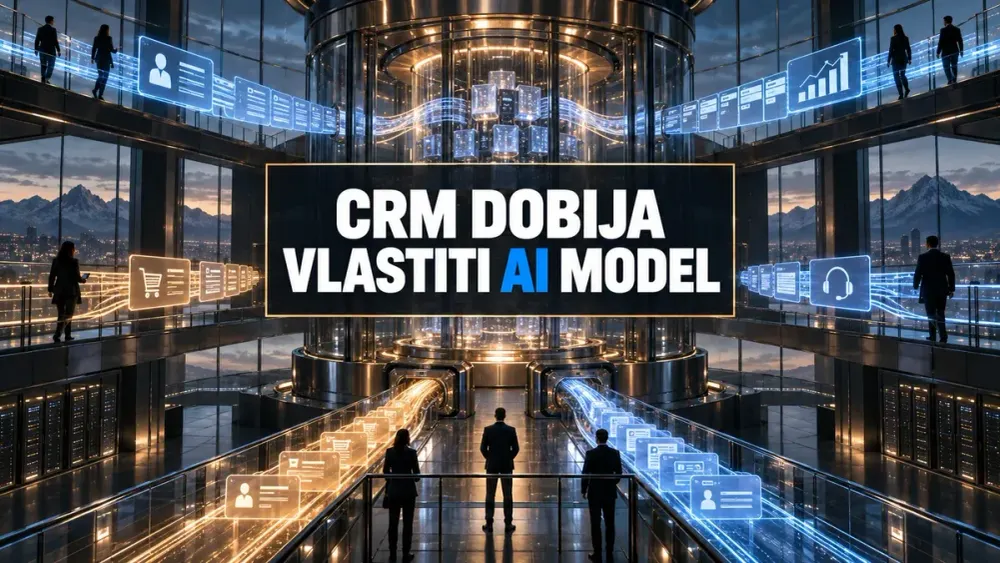 Salesforce CRM podaci ulaze u Koa model dok AI agenti koriste kontrolisane poslovne tokove.