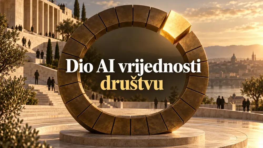 Zlatni segment odvojen iz cjeline prema zajedničkom prostoru, uz naslov Dio AI vrijednosti društvu.