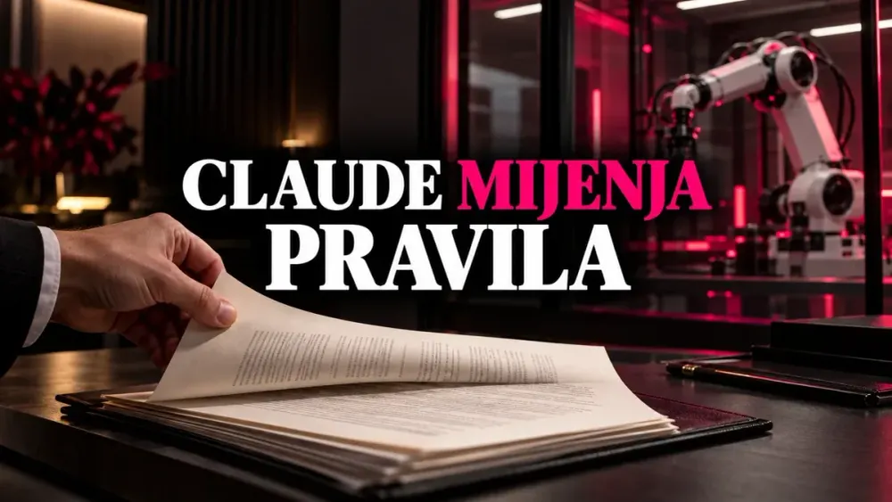 Urednički prikaz AI pravila i ljudskog nadzora uz centralni naslov CLAUDE MIJENJA PRAVILA