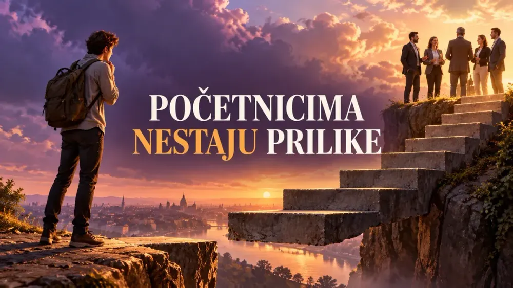 Ilustracija početnika ispred karijernih stepenica kojima nedostaje najniža prečka.