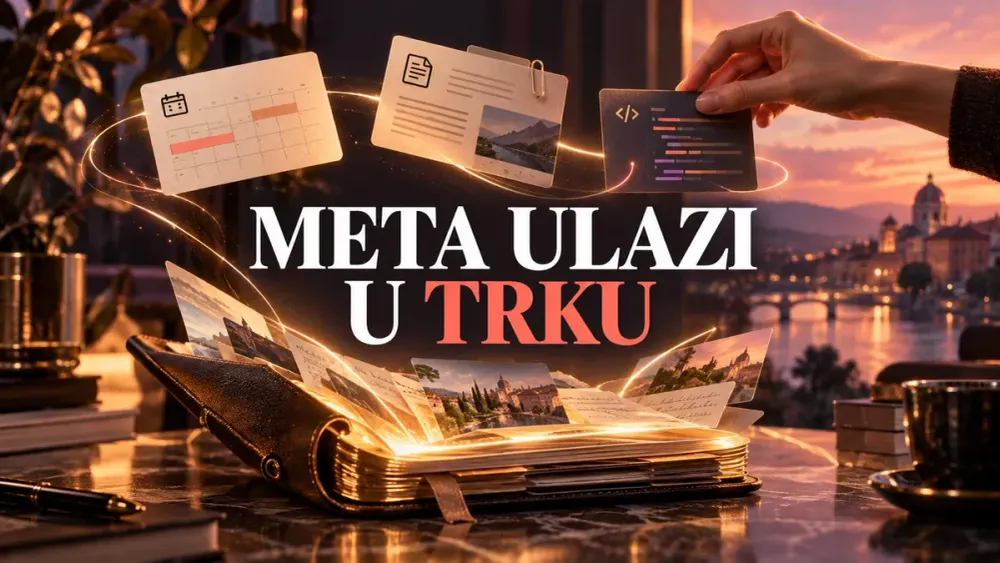 Ilustracija bilježnice s povezanim zadacima i naslovom Meta ulazi u trku.