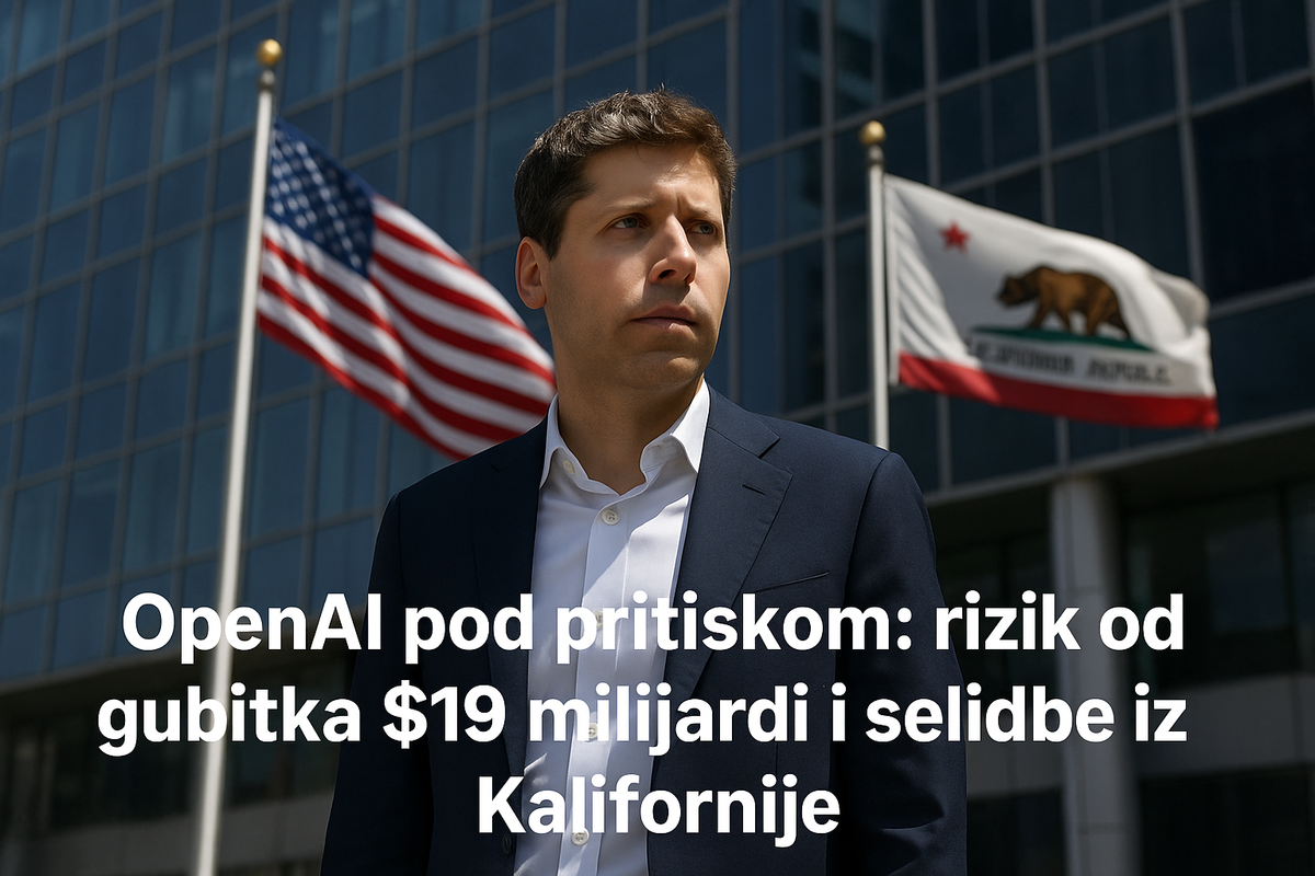 OpenAI pod pritiskom: rizik od gubitka $19 milijardi i selidbe iz Kalifornije