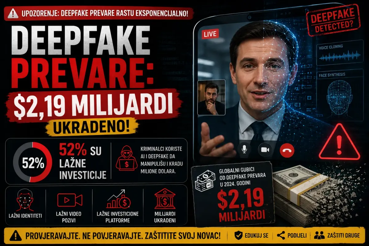 Deepfake prevare: $2,19 milijardi ukradeno 52% su lažne investicije