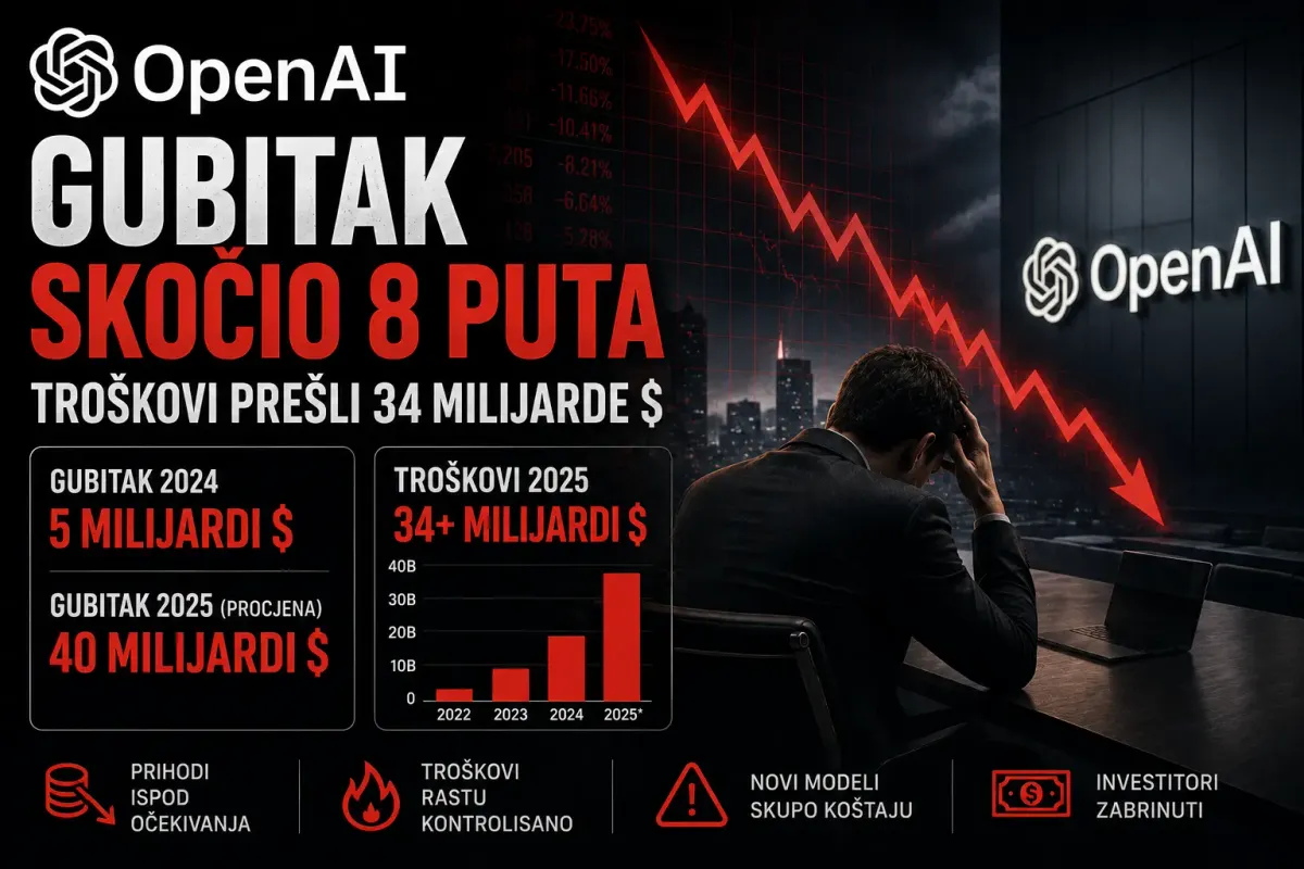 OpenAI gubitak skočio 8 puta, troškovi prešli 34 milijarde