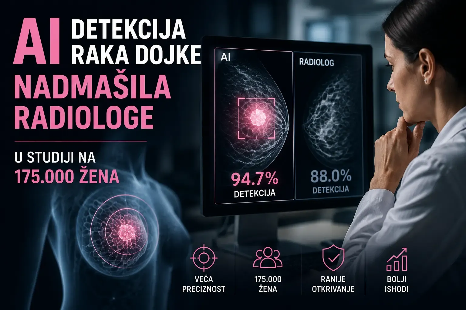 AI detekcija raka dojke nadmašila radiologe u studiji na 175.000 žena
