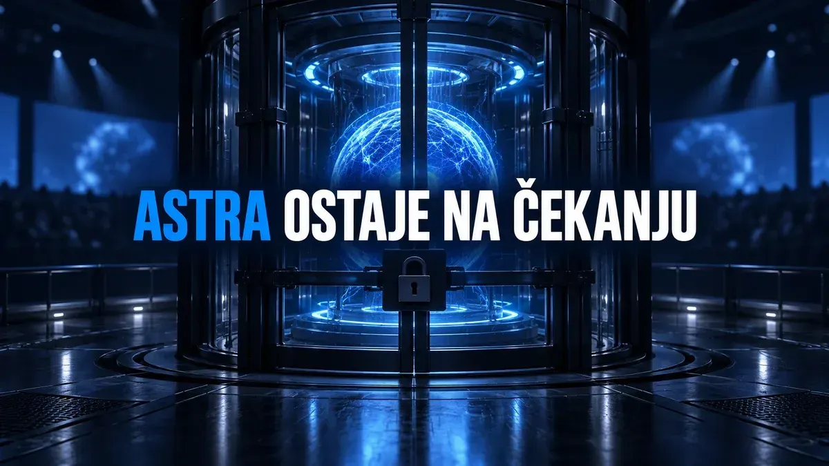 Zapečaćen izlaz AI modela uz centralni naslov Astra ostaje na čekanju