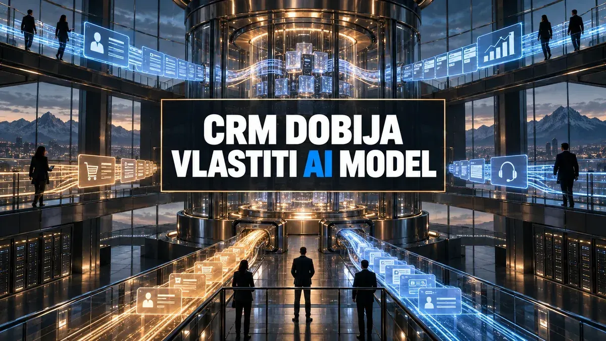 Salesforce CRM podaci ulaze u Koa model dok AI agenti koriste kontrolisane poslovne tokove.