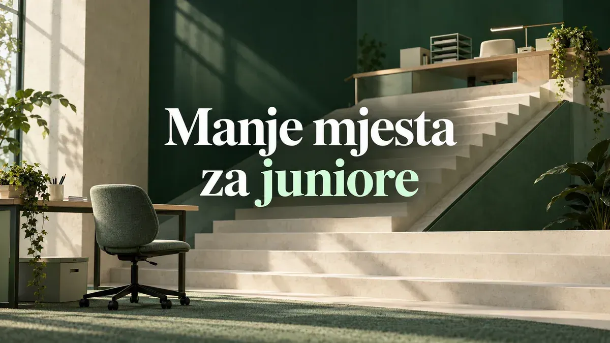 Prazna početnička stolica naspram radnog stola, uz naslov Manje mjesta za juniore.