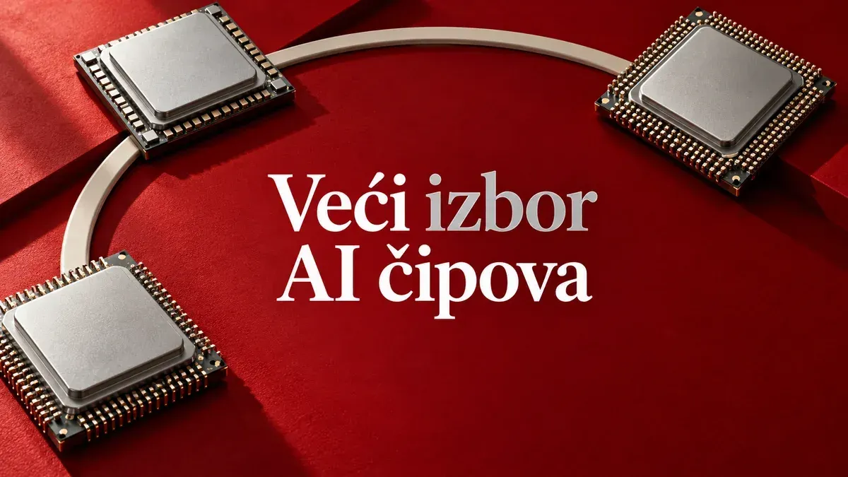 Tri različita procesorska modula na crvenoj podlozi, uz naslov Veći izbor AI čipova.
