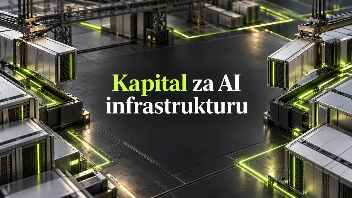 Različiti moduli infrastrukture povezani u cjelinu uz naslov Kapital za AI infrastrukturu.