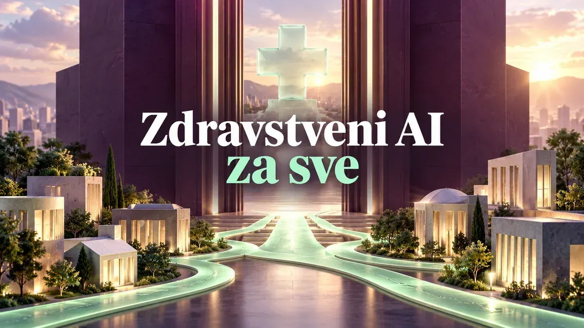 Otvorena vrata zdravstvene ustanove i različiti putevi do nje, simbol dostupnosti AI podrške.