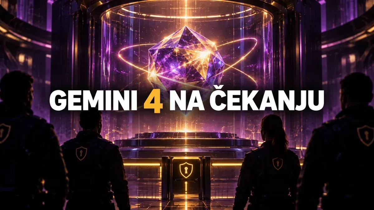 Apstraktni sigurnosni prolaz za novi Googleov AI model, uz naslov GEMINI 4 NA ČEKANJU