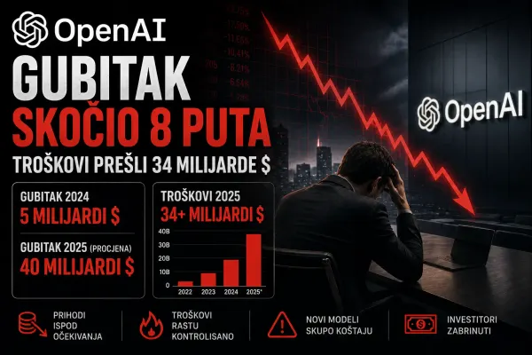 OpenAI gubitak skočio 8 puta, troškovi prešli 34 milijarde