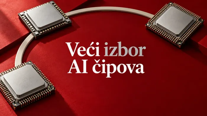 Tri različita procesorska modula na crvenoj podlozi, uz naslov Veći izbor AI čipova.