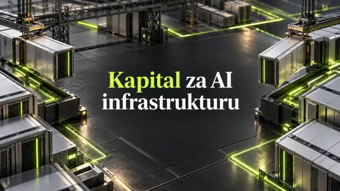 Različiti moduli infrastrukture povezani u cjelinu uz naslov Kapital za AI infrastrukturu.