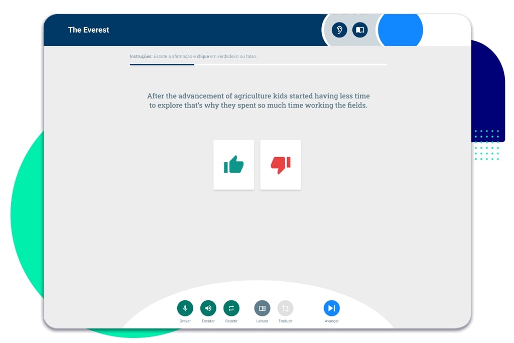 Exercícios de inglês online verdadeiro e falso (tela flexge)