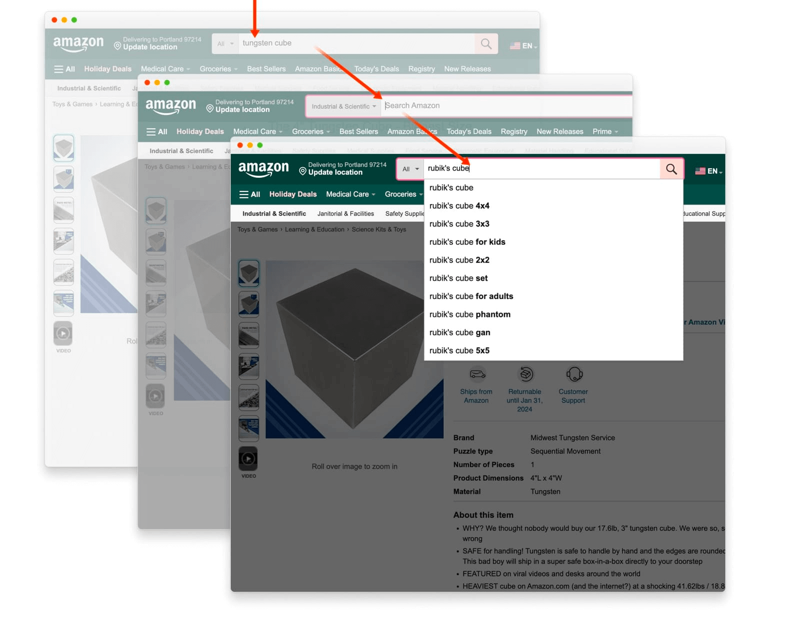 Three different data states in a test run, captured in Chromatic as snapshots
