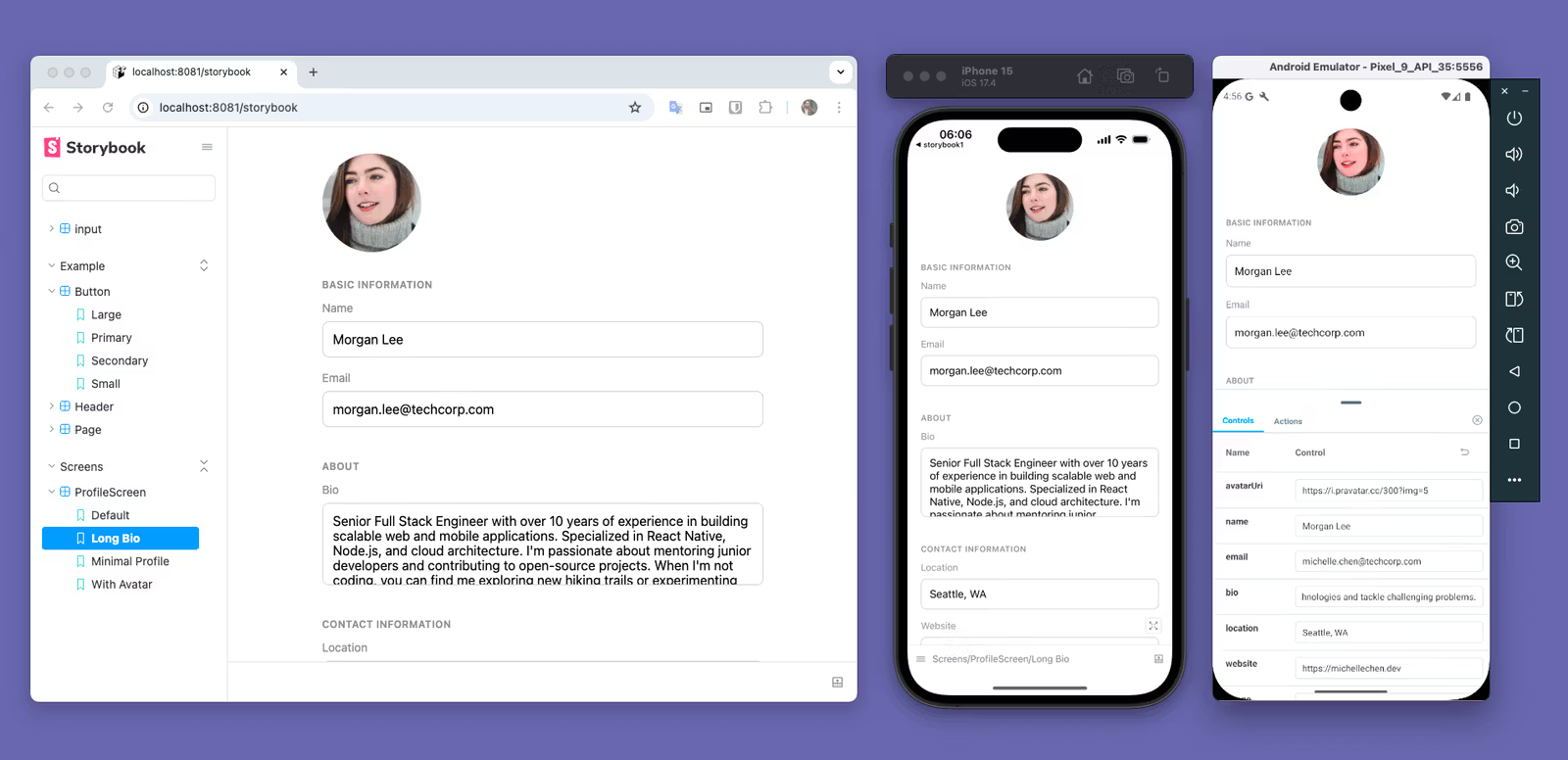 React Native Storybook renders native UI on iOS simulator, Android emulator or actual devices