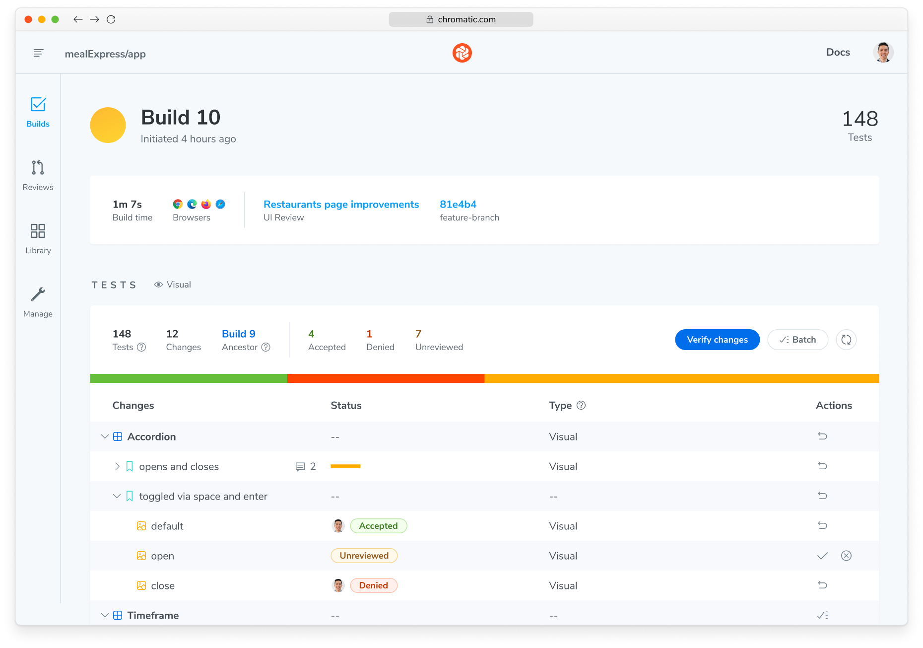 Visual test summary view in Chromatic