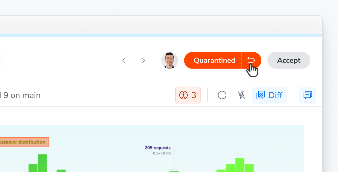A test page with the Quarantined badge and an undo button next to Accept.