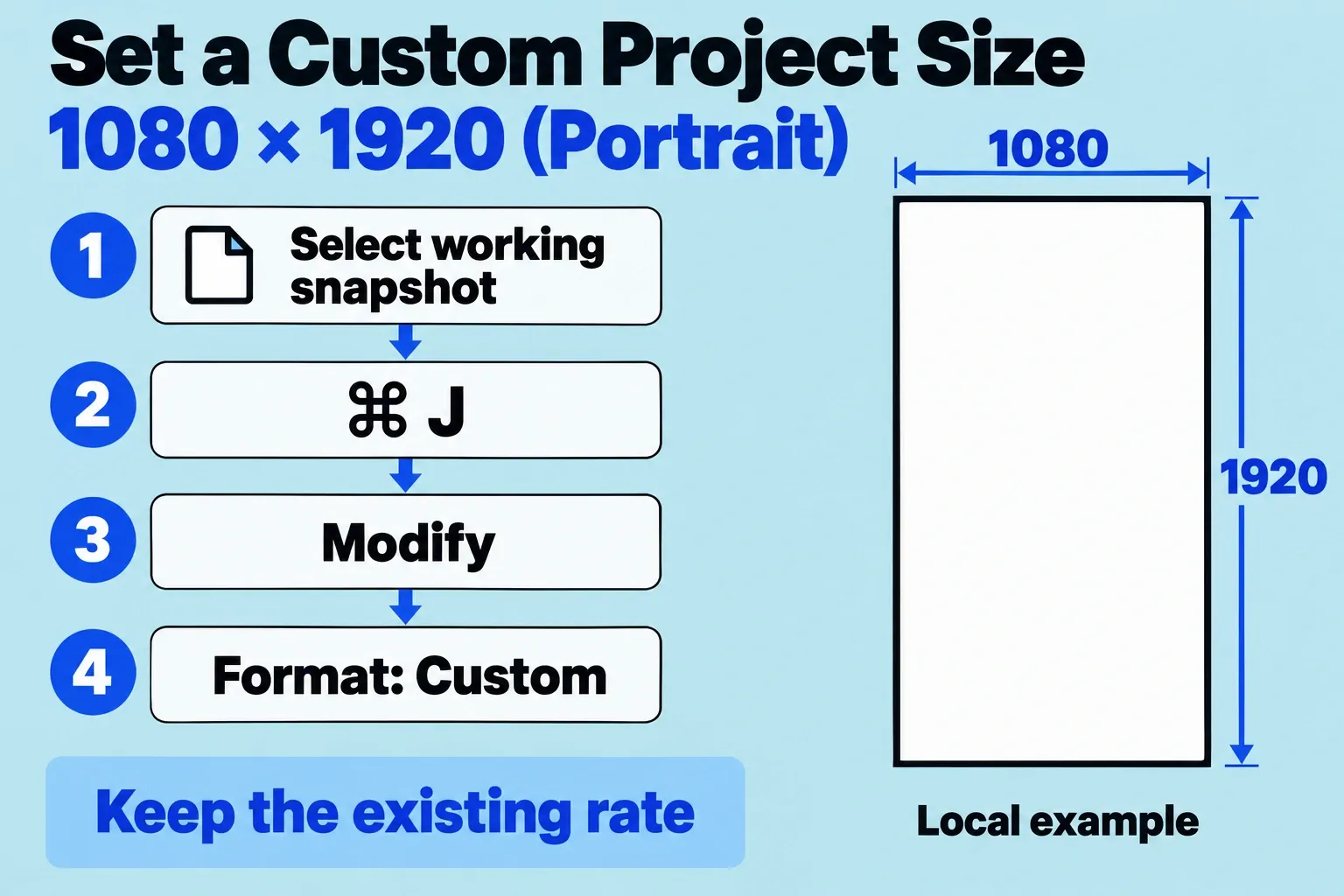 Custom project-setting route and a vertical frame with width1080 and height1920.