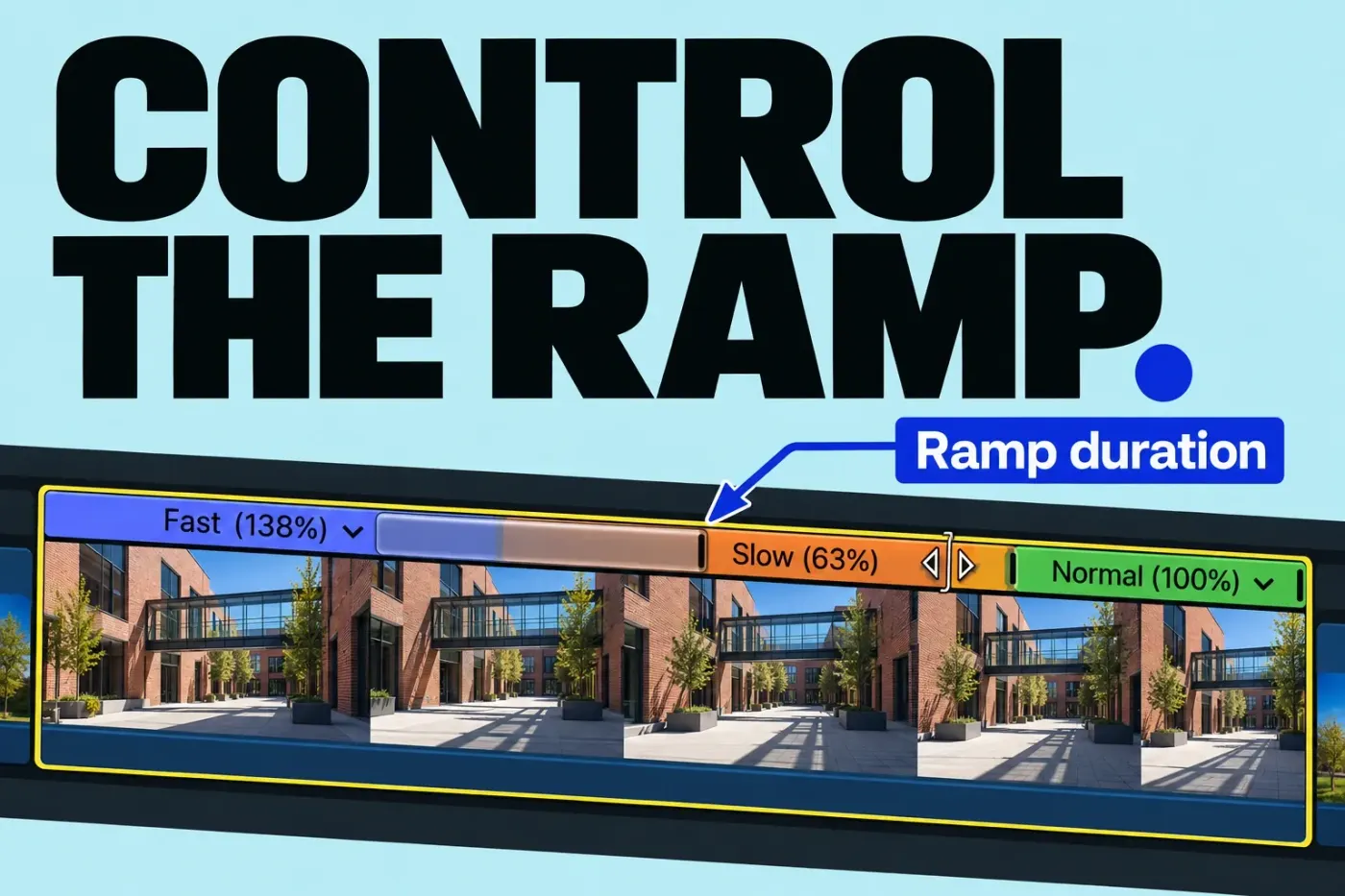 Enlarged speed segments with the transition-bar edge marked for ramp duration.