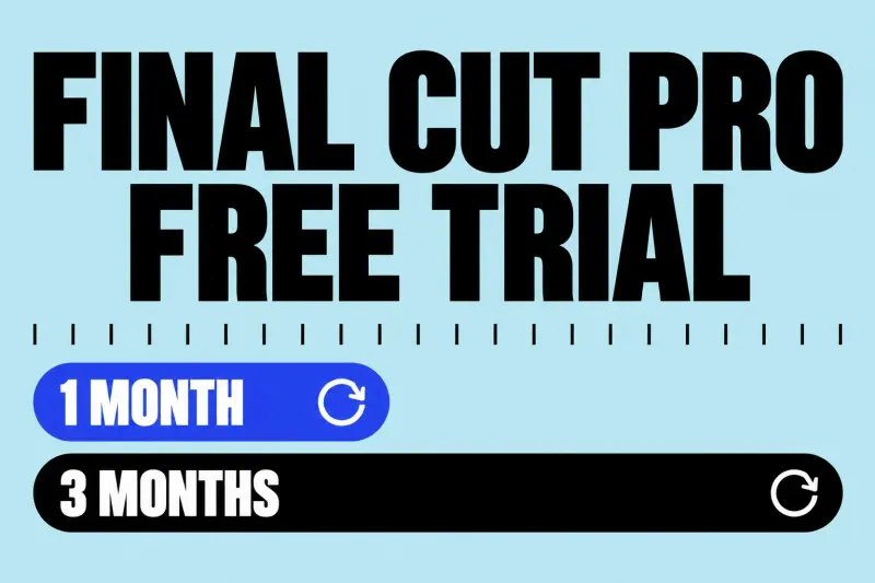 A short one-month bar and a longer three-month bar, each ending in a renewal arrow, under the headline Final Cut Pro Free Trial.