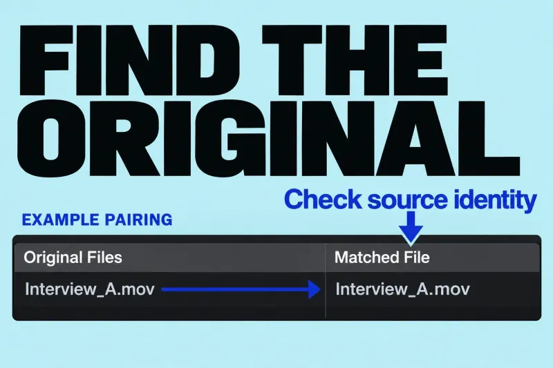 Original Files and Matched File columns with a proposed Interview_A.mov pairing.