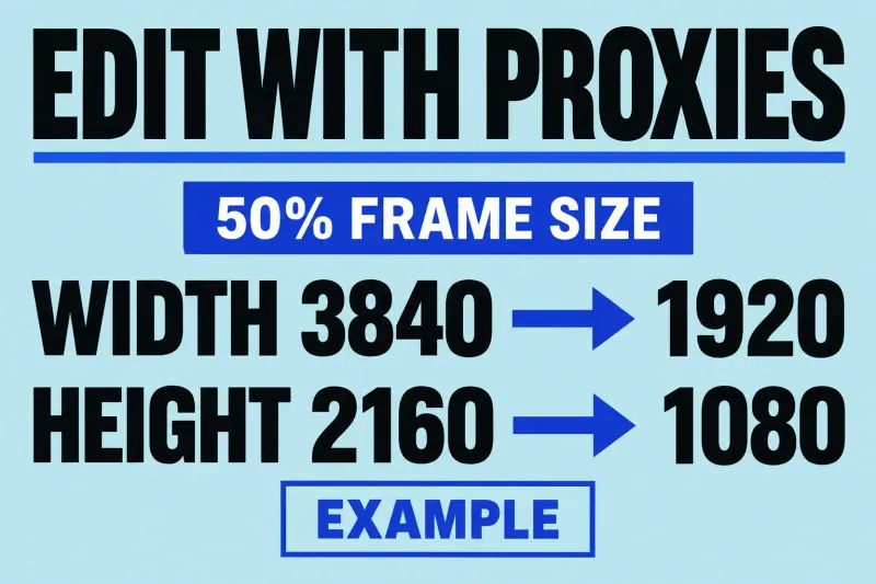 Original and proxy frame dimensions compare 3840 × 2160 with 1920 × 1080 at 50% frame size.