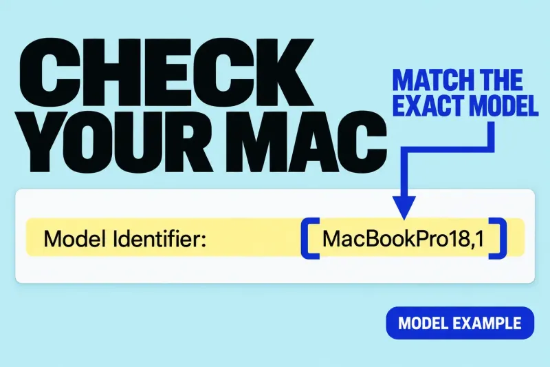 System Information Model Identifier row highlights MacBookPro18,1 as an example of an exact model identifier.
