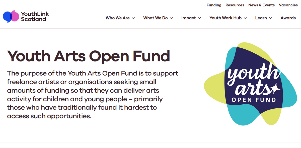 Fund profile: Youth Arts Fund (Youthlink Scotland), deadline 25 Aug 2025 Post feature image