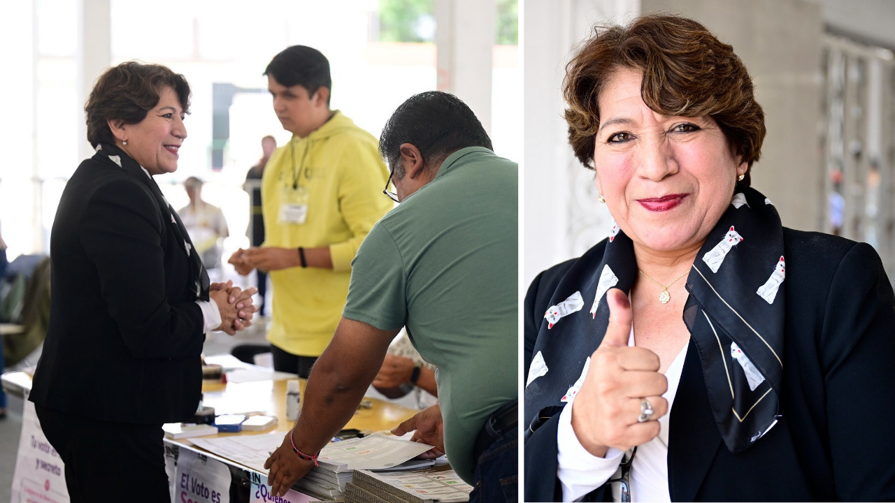 Delfina Gómez emite su voto desde Texcoco