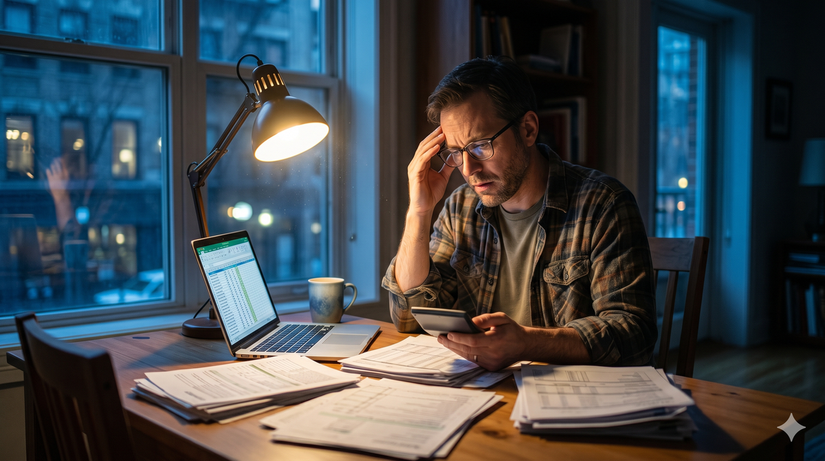 A business owner fretting over his taxes
