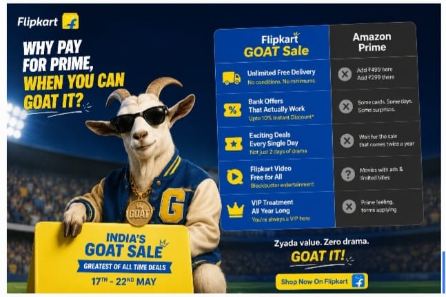 Flipkart Revives Comparative Advertising as GOAT Sale Campaign Targets Amazon’s Membership Advantage