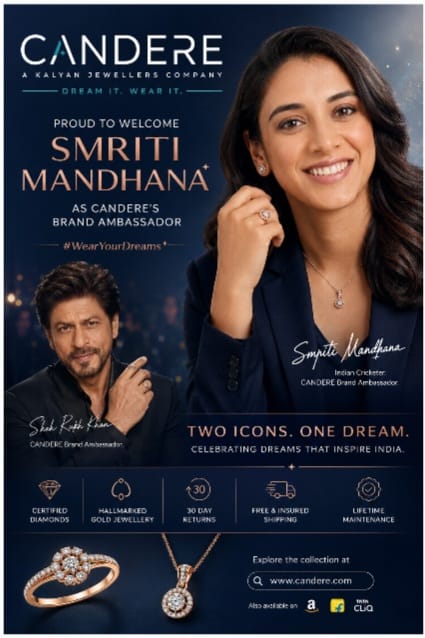 Candere Strengthens Celebrity Playbook with Smriti Mandhana, Expands Brand Narrative Alongside Shah Rukh Khan
