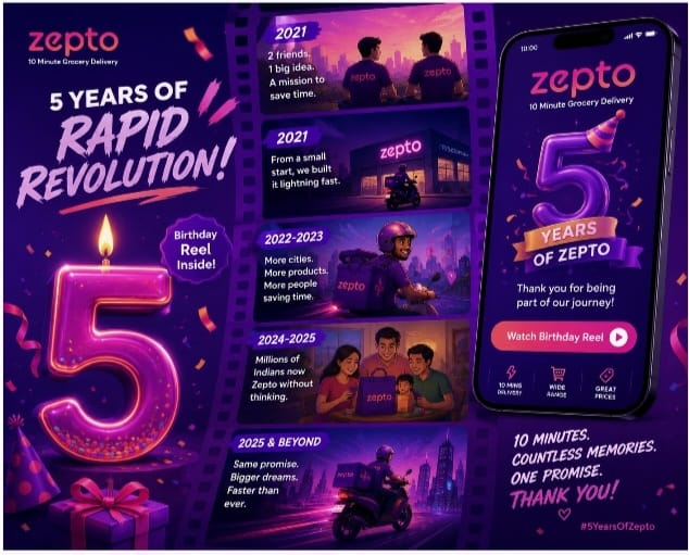 Zepto Marks Five Years with In-App Storytelling
